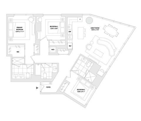 Floor plan for 3 beds, 3 baths, 1536 sqft